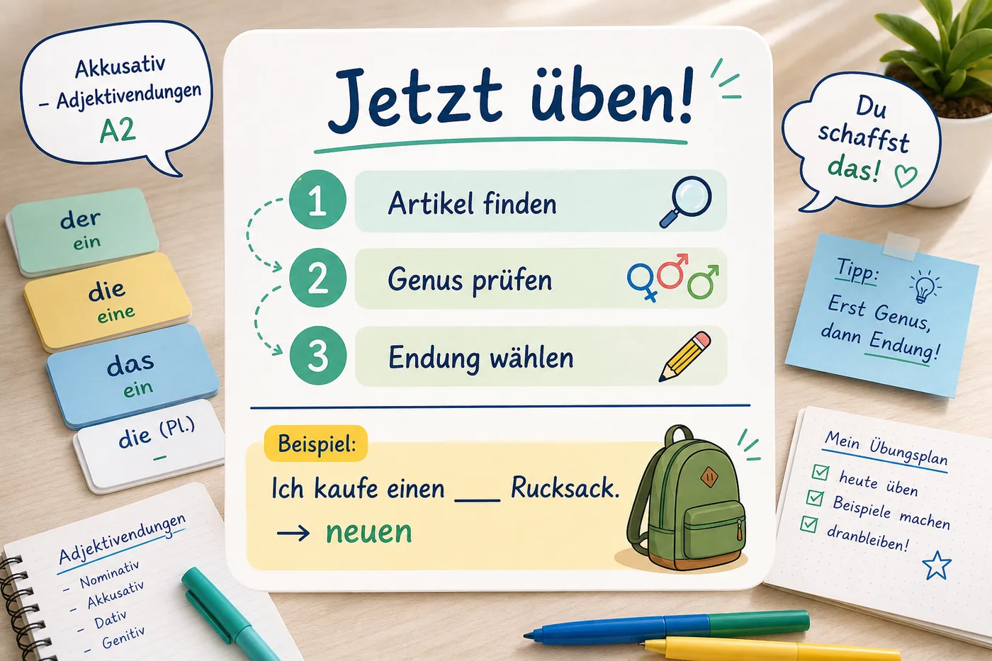 Übung zu Adjektivendungen im Akkusativ für A2