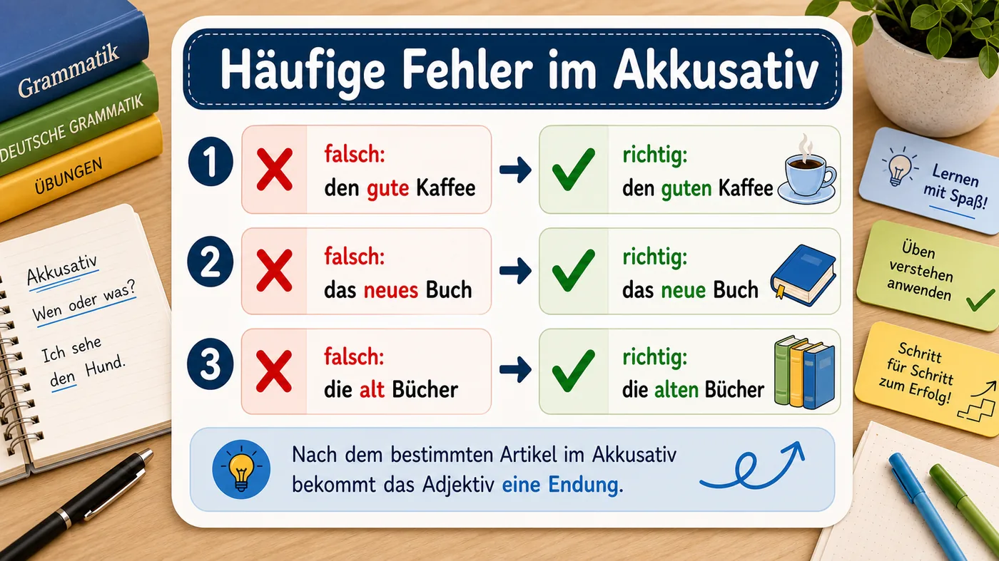 Häufige Fehler bei Adjektiven nach dem bestimmten Artikel im Akkusativ