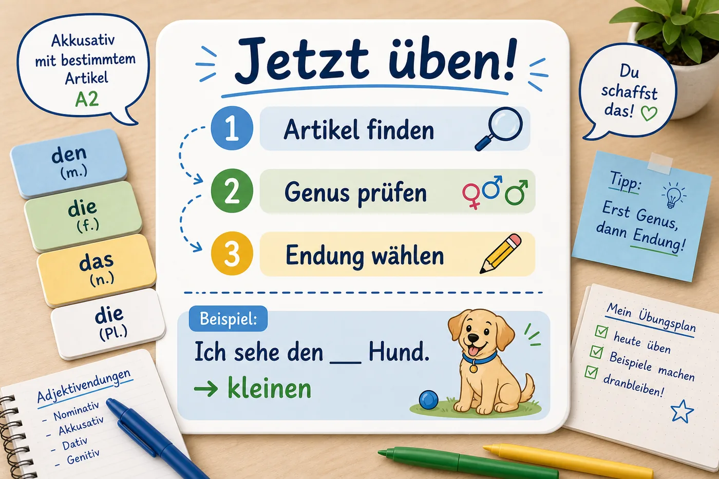 Übung zu Adjektivendungen nach dem bestimmten Artikel im Akkusativ
