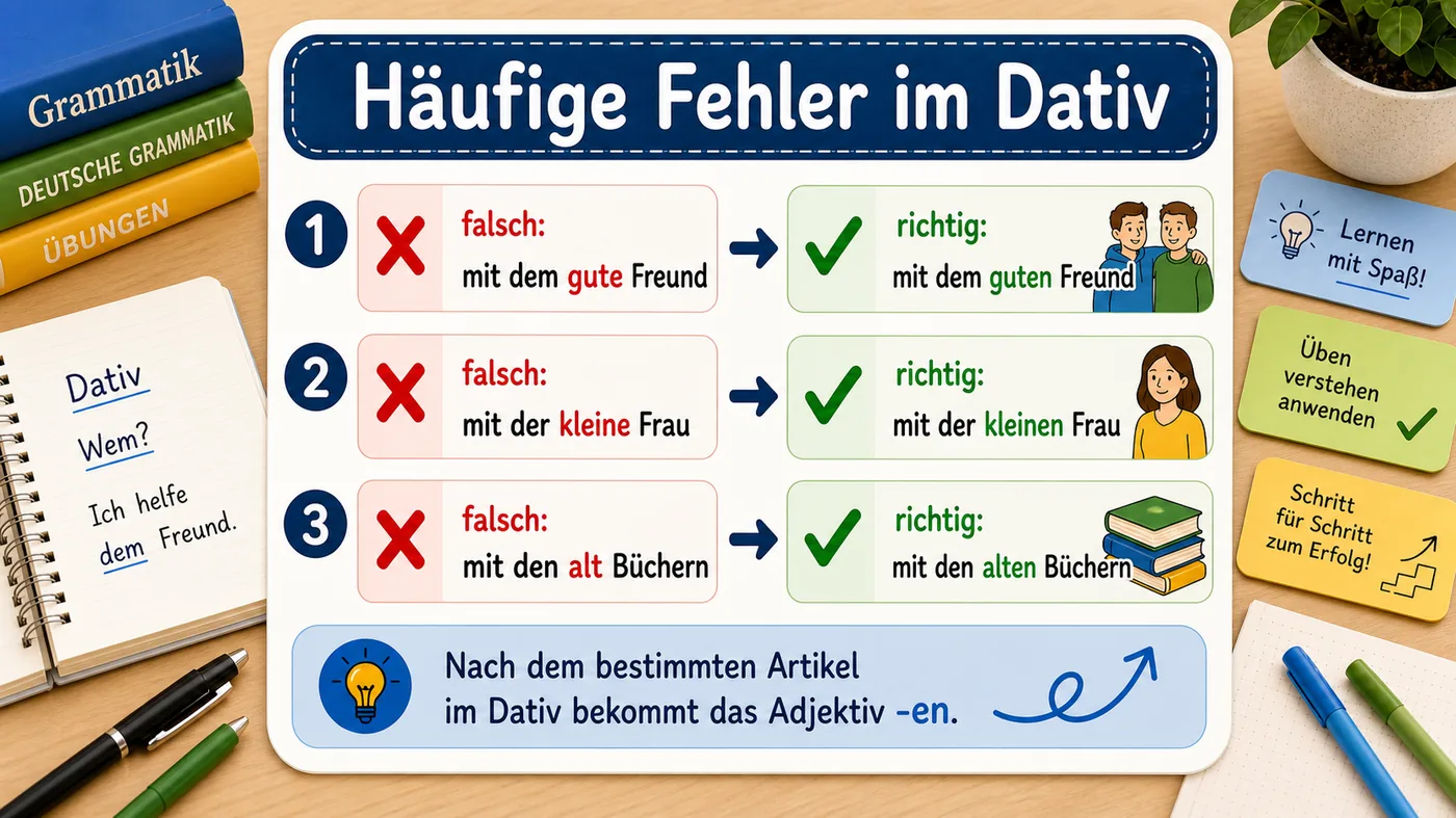 Häufige Fehler bei Adjektiven nach dem bestimmten Artikel im Dativ