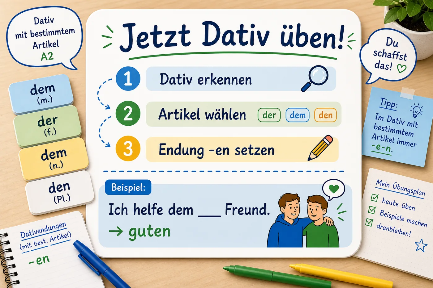 Übung zu Adjektivendungen nach dem bestimmten Artikel im Dativ