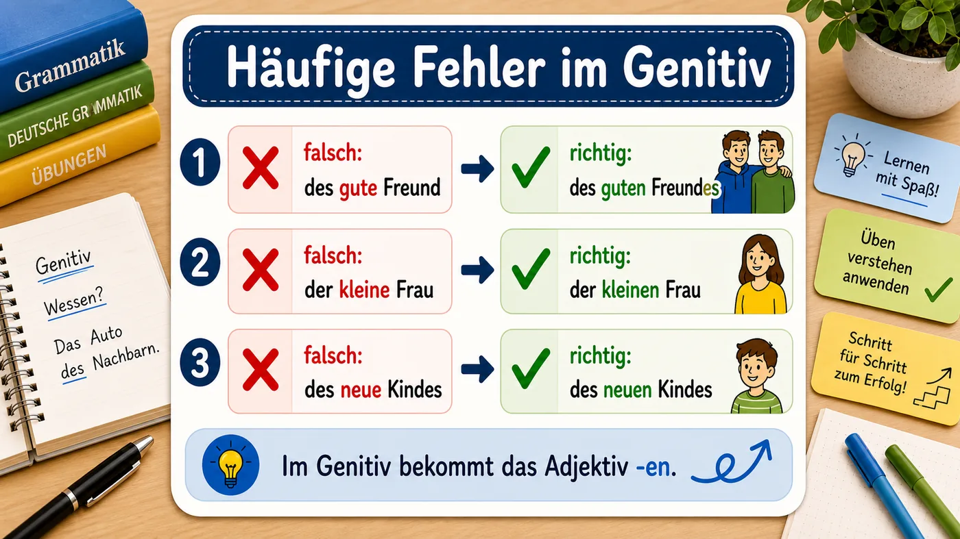 Häufige Fehler bei Adjektiven nach dem bestimmten Artikel im Genitiv