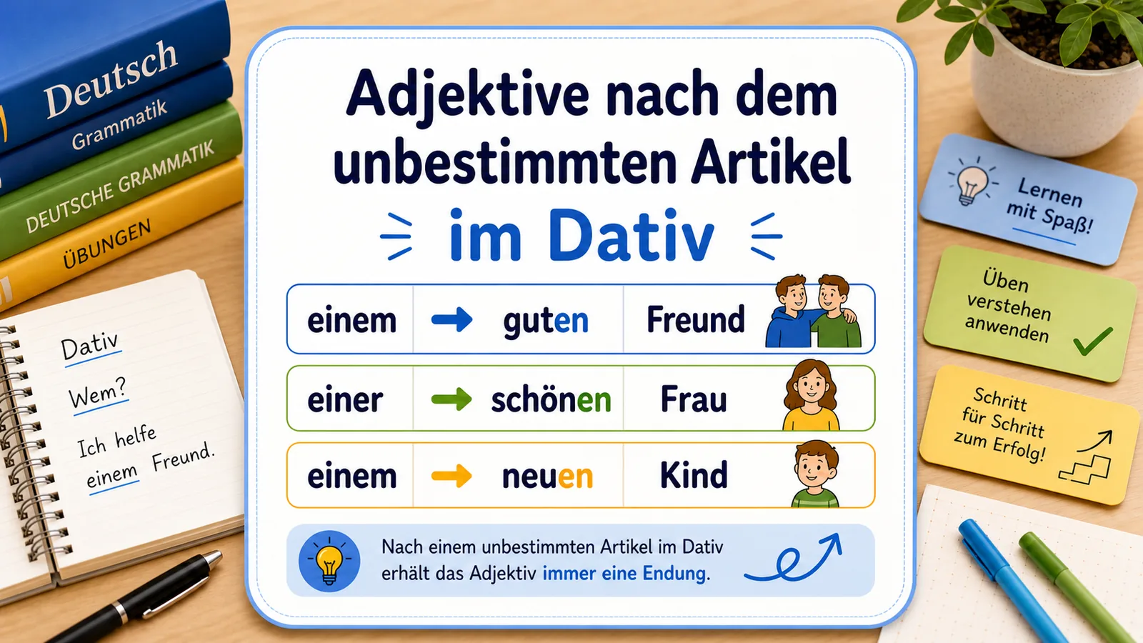 Adjektive nach dem unbestimmten Artikel im Dativ - Grammatik A2