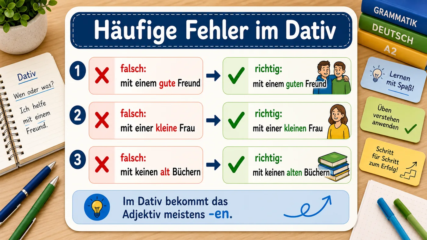 Häufige Fehler bei Adjektiven nach dem unbestimmten Artikel im Dativ