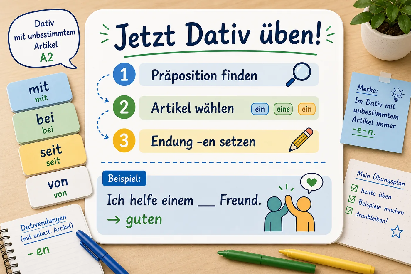 Übung zu Adjektivendungen nach dem unbestimmten Artikel im Dativ