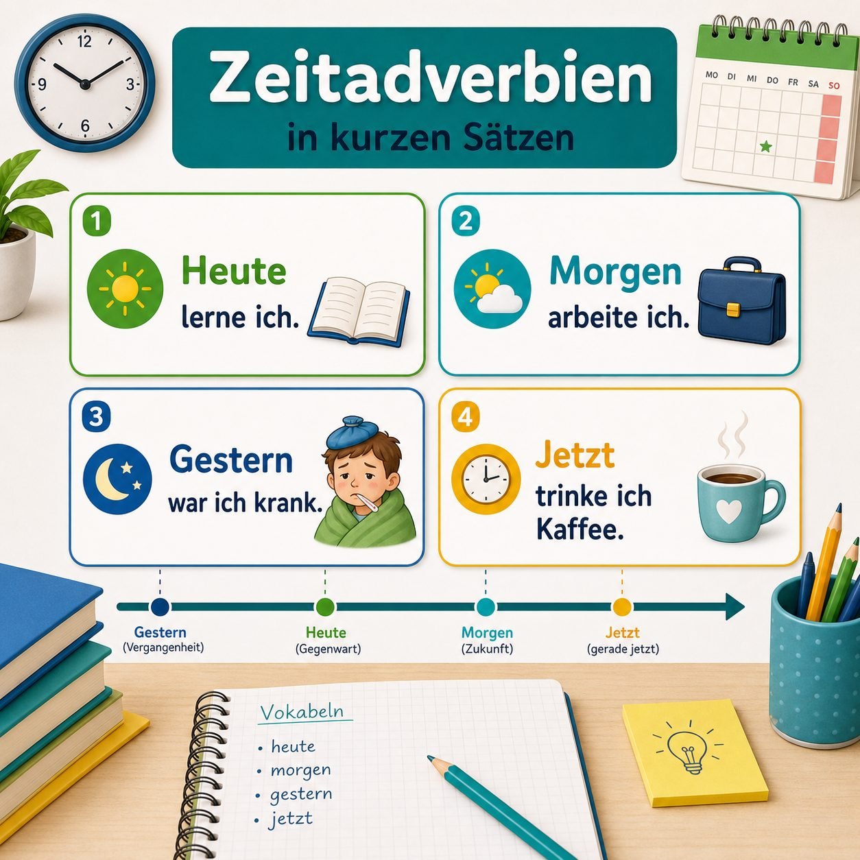 Beispiele mit Adverbien der Zeit