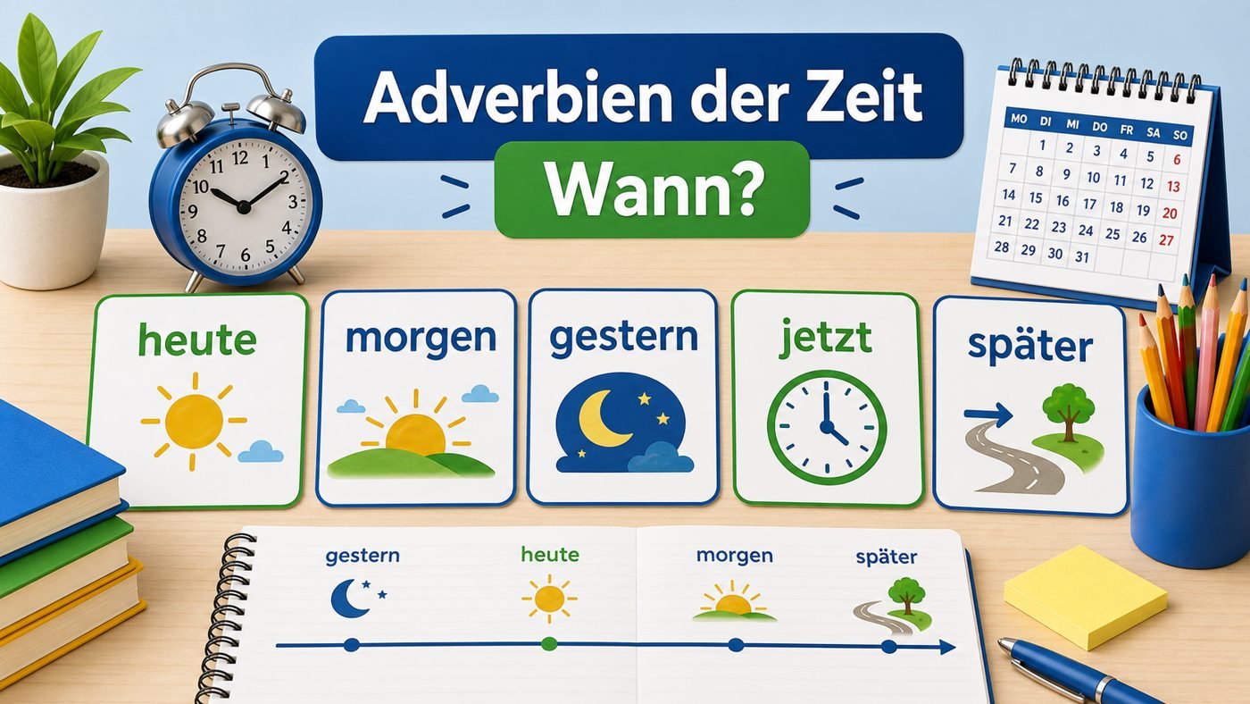 Adverbien der Zeit auf deutschen Lernkarten