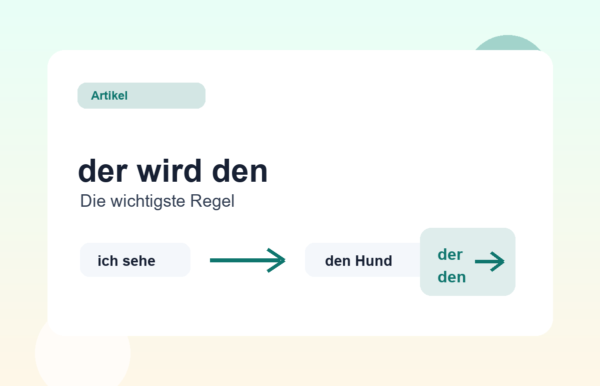 Akkusativ Tabelle der Artikel der wird den
