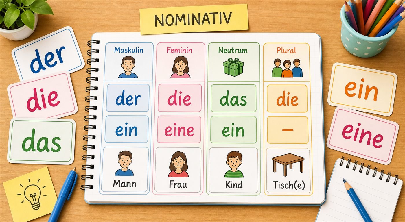 Lernkarten zu bestimmten und unbestimmten Artikeln im Nominativ