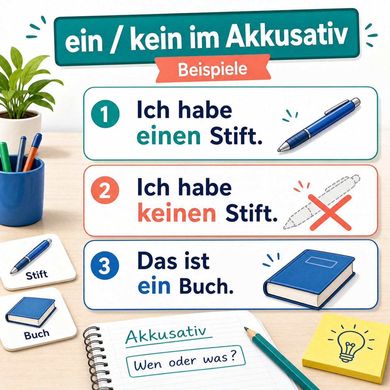 Beispiele mit ein kein im Akkusativ