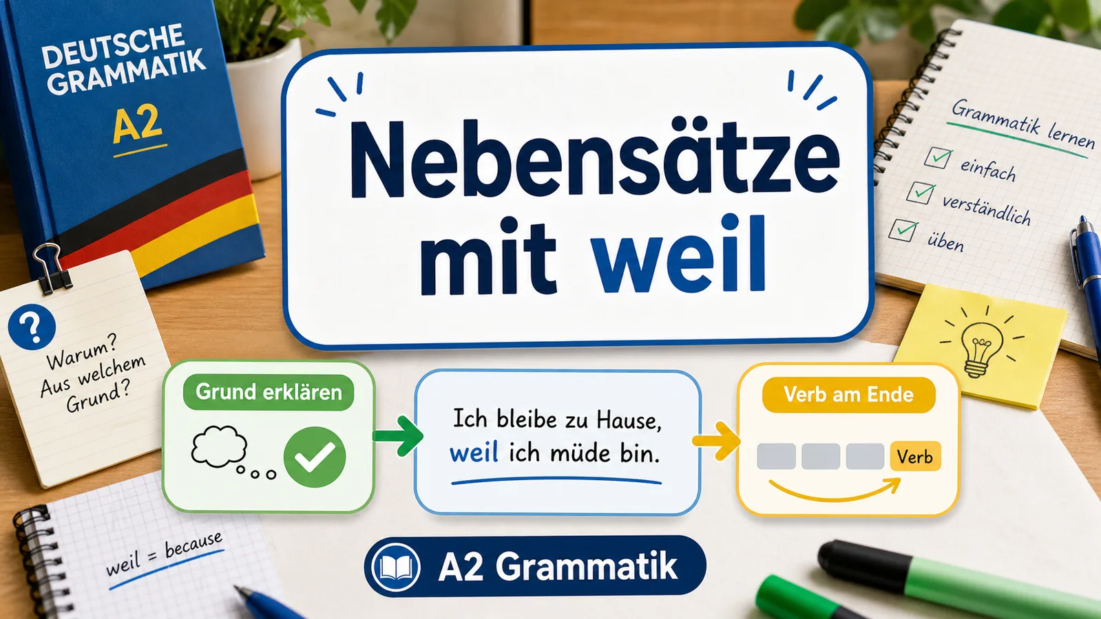 Infografik zu Nebensätzen mit weil und Verb am Ende