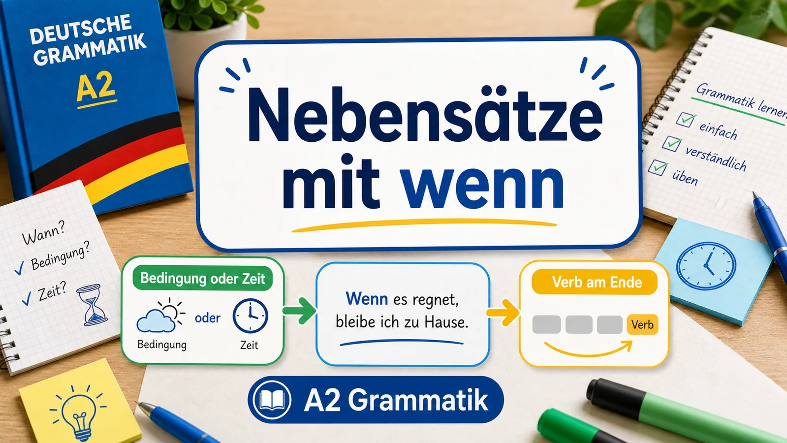 Infografik zu Nebensätzen mit wenn und Verb am Ende