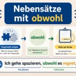 Infografik zu Nebensätzen mit obwohl und Verb am Ende