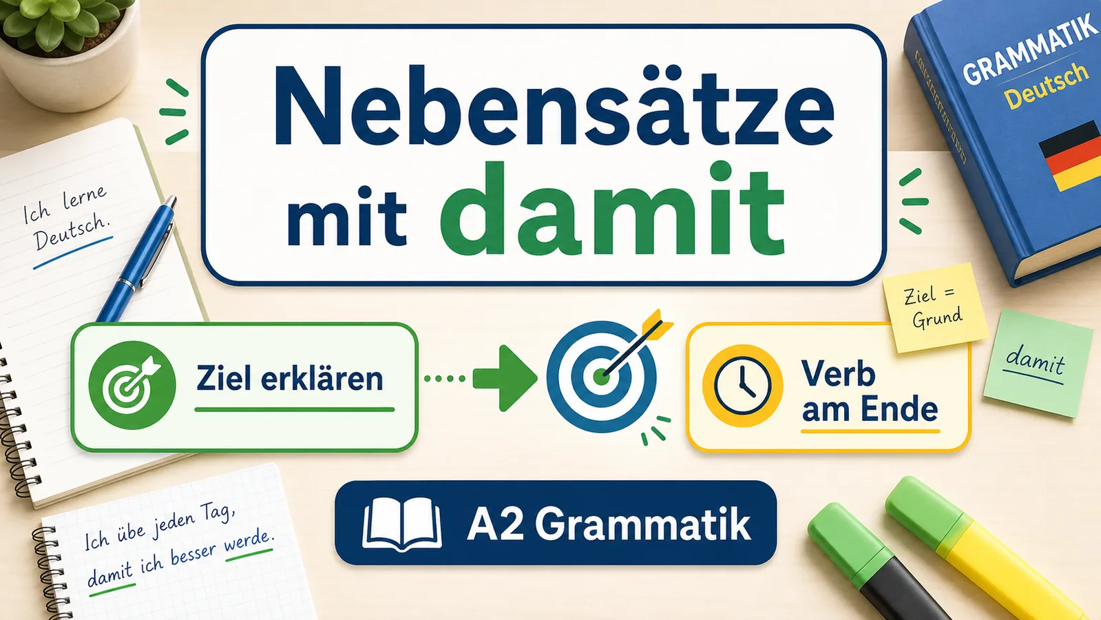 Infografik zu Nebensätzen mit damit und Verb am Ende