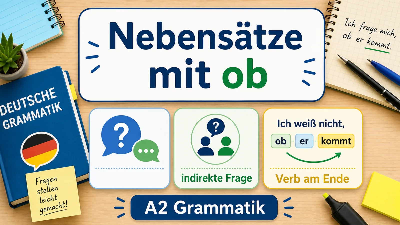 Infografik zu Nebensätzen mit ob und Verb am Ende