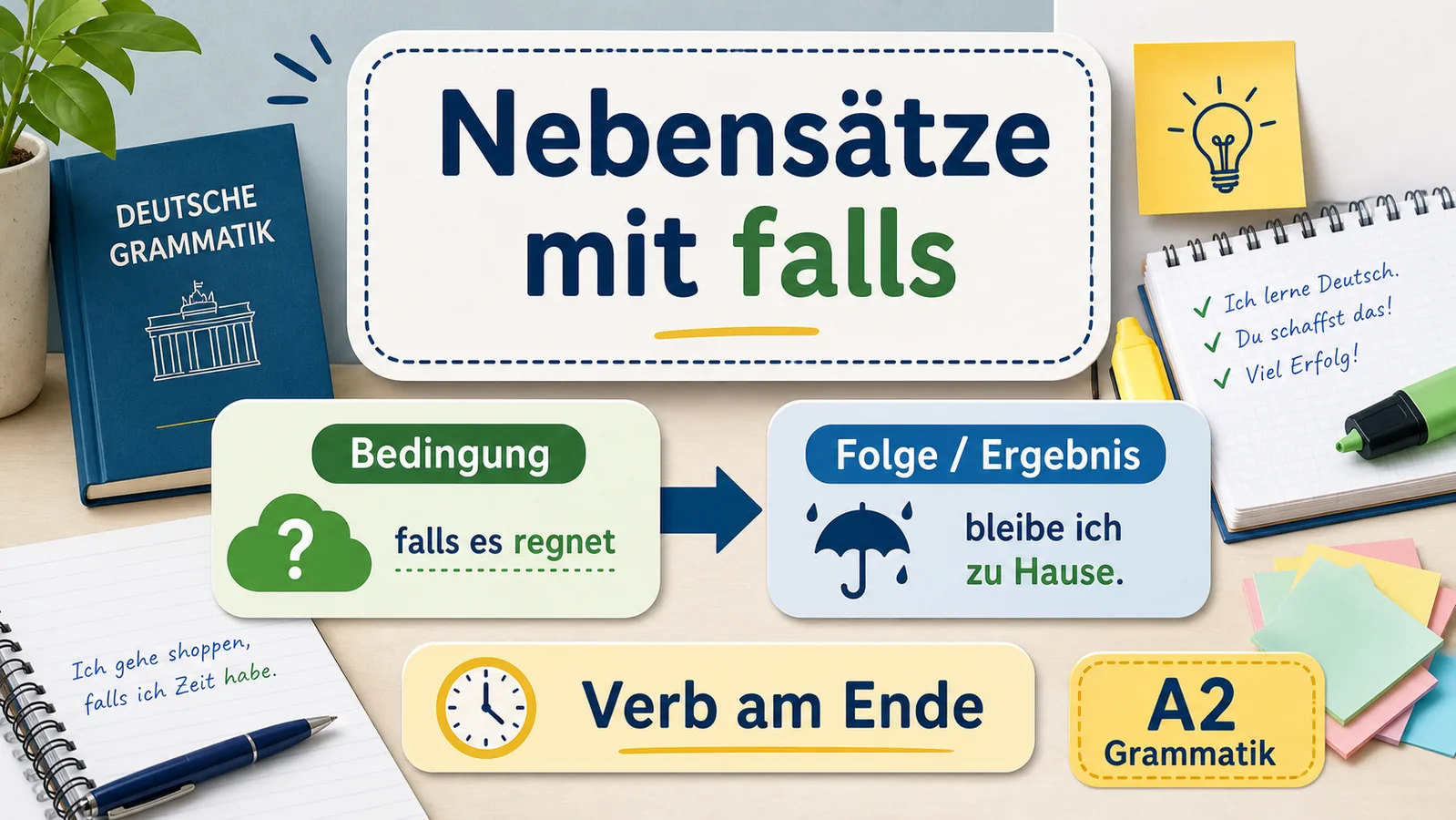 Infografik zu Nebensätzen mit falls und Verb am Ende