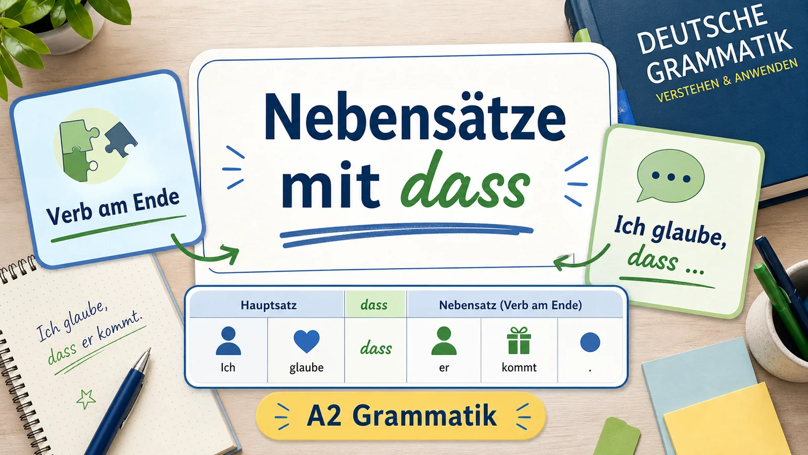 Infografik zu Nebensätzen mit dass und Verb am Ende