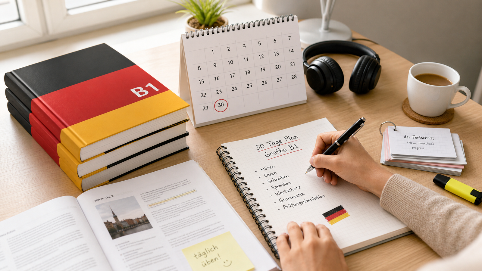Goethe B1 Vorbereitung 30 Tage Lernplan mit Kalender und Deutschmaterialien