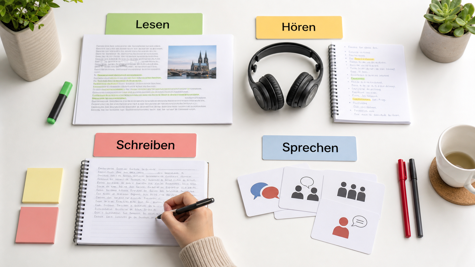 Goethe B1 Prüfungsteile Lesen Hören Schreiben Sprechen lernen