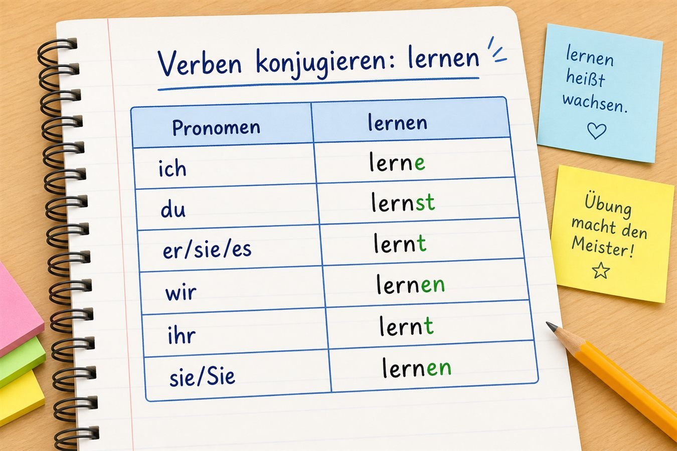 Konjugationstabelle mit dem Verb lernen