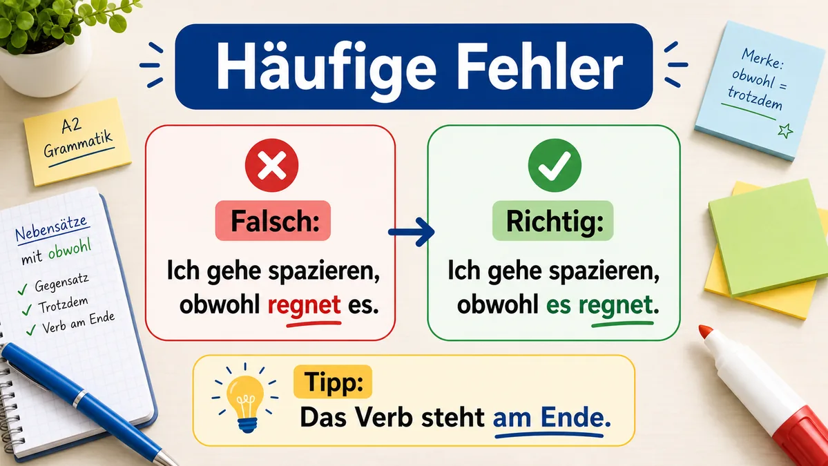 Häufige Fehler bei Nebensätzen mit obwohl