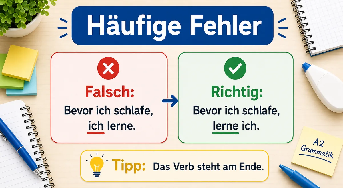 Häufige Fehler bei Nebensätzen mit bevor