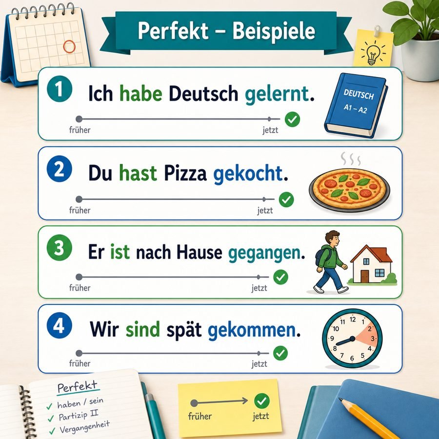 Beispiele im Perfekt mit haben und sein