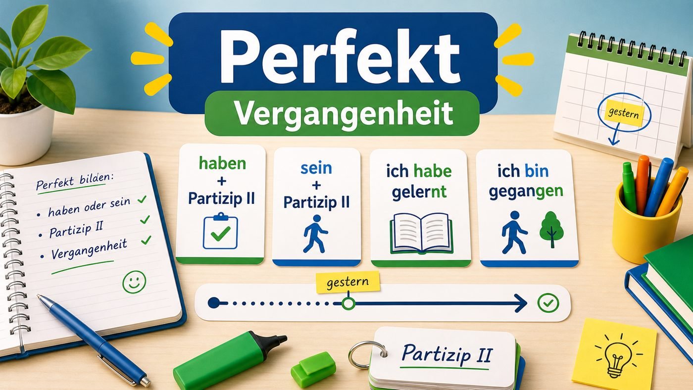 Perfekt mit haben und sein auf Lernkarten