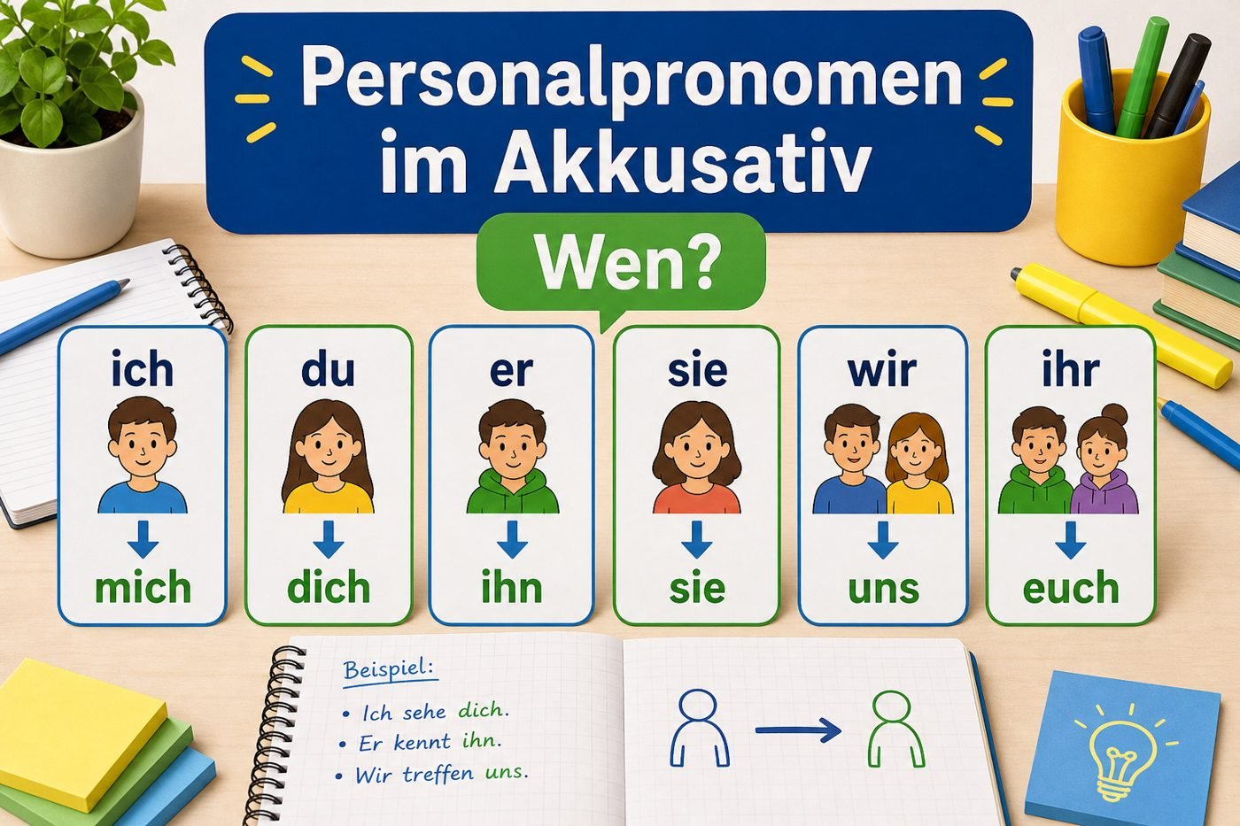 Personalpronomen im Akkusativ auf Lernkarten