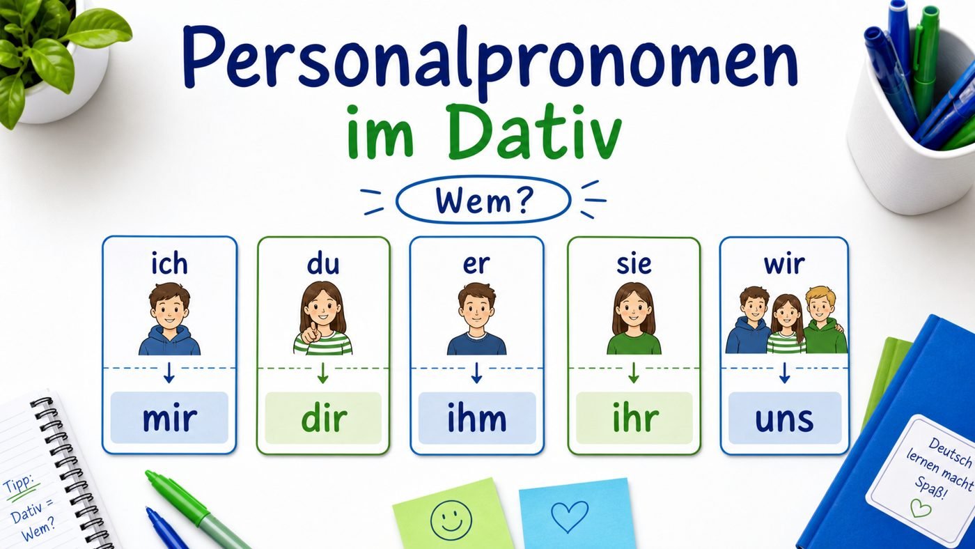 Personalpronomen im Dativ mit Wem Frage auf Lernkarten