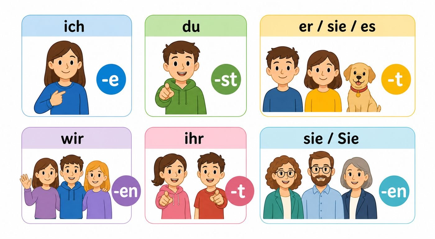 Personalpronomen mit deutschen Verbendungen