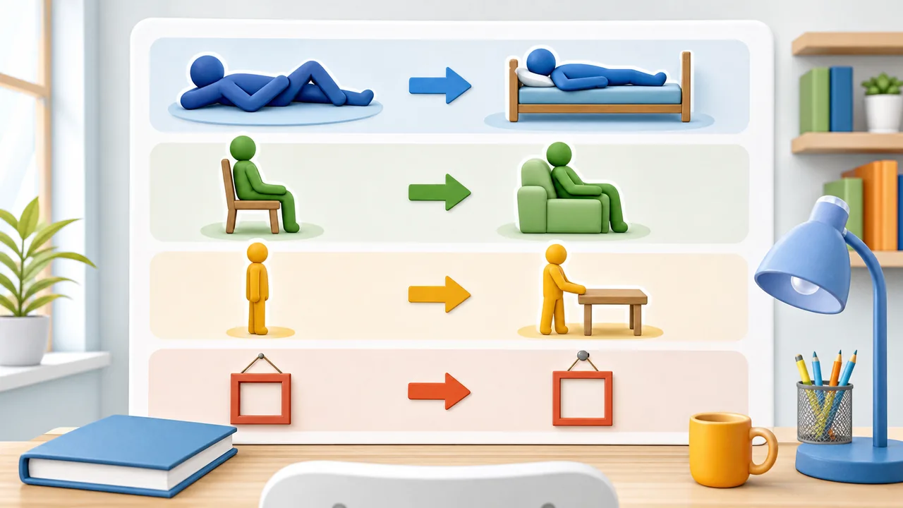Illustration zu Positionsverben und Aktionsverben im Deutschunterricht