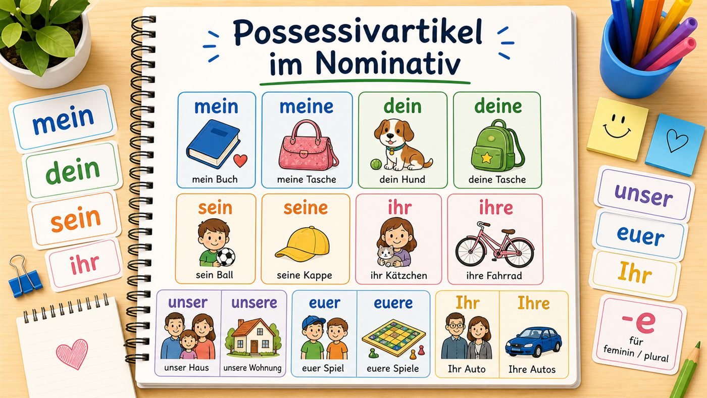 Lernkarten zu Possessivartikeln im Nominativ