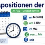 Präpositionen der Zeit mit Kalender und Uhr