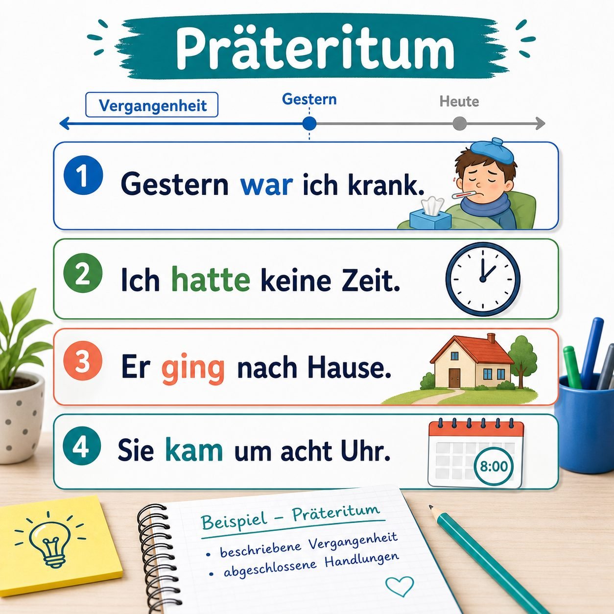 Beispiele im Präteritum mit war hatte ging kam