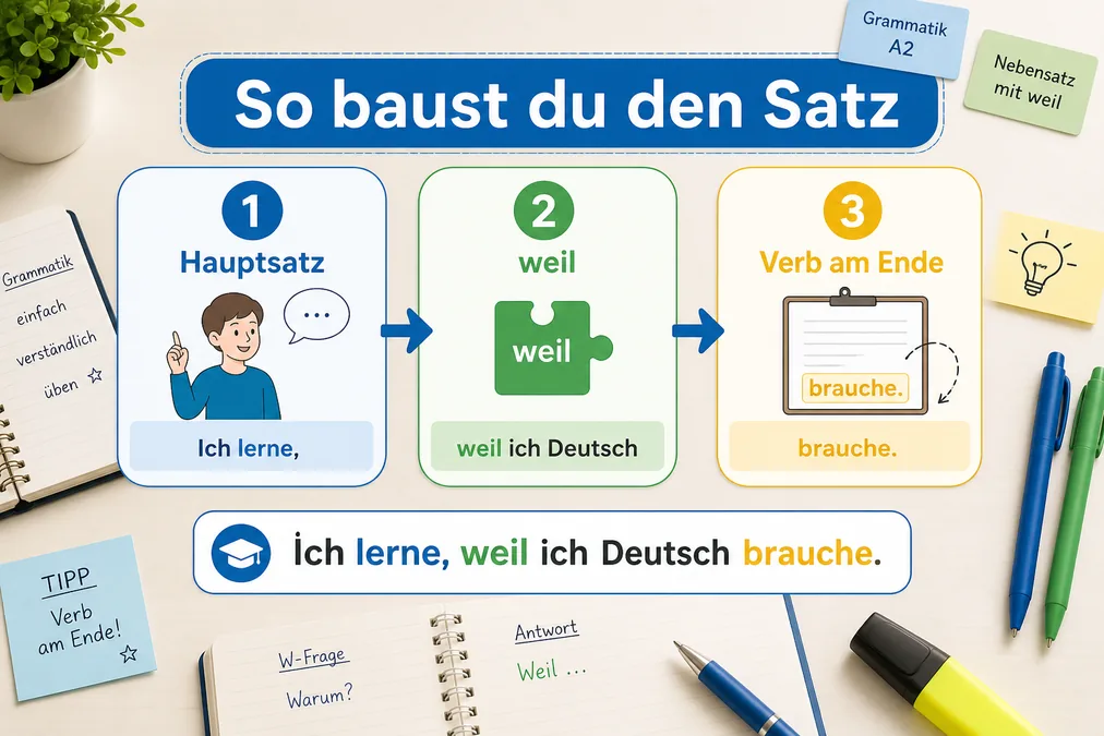 Schritt für Schritt Satzbau mit weil im Nebensatz