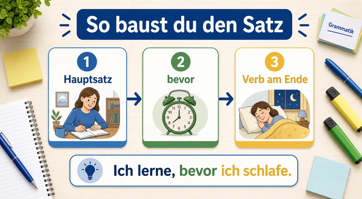 Schritt für Schritt Satzbau mit bevor im Nebensatz