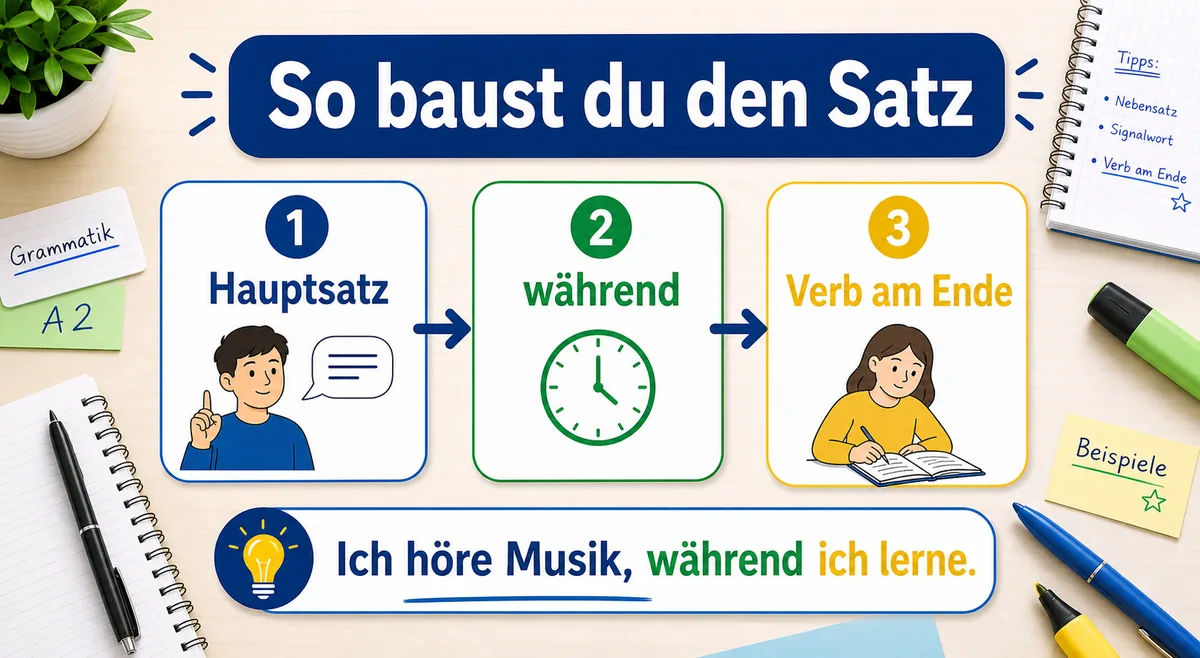Schritt für Schritt Satzbau mit während im Nebensatz