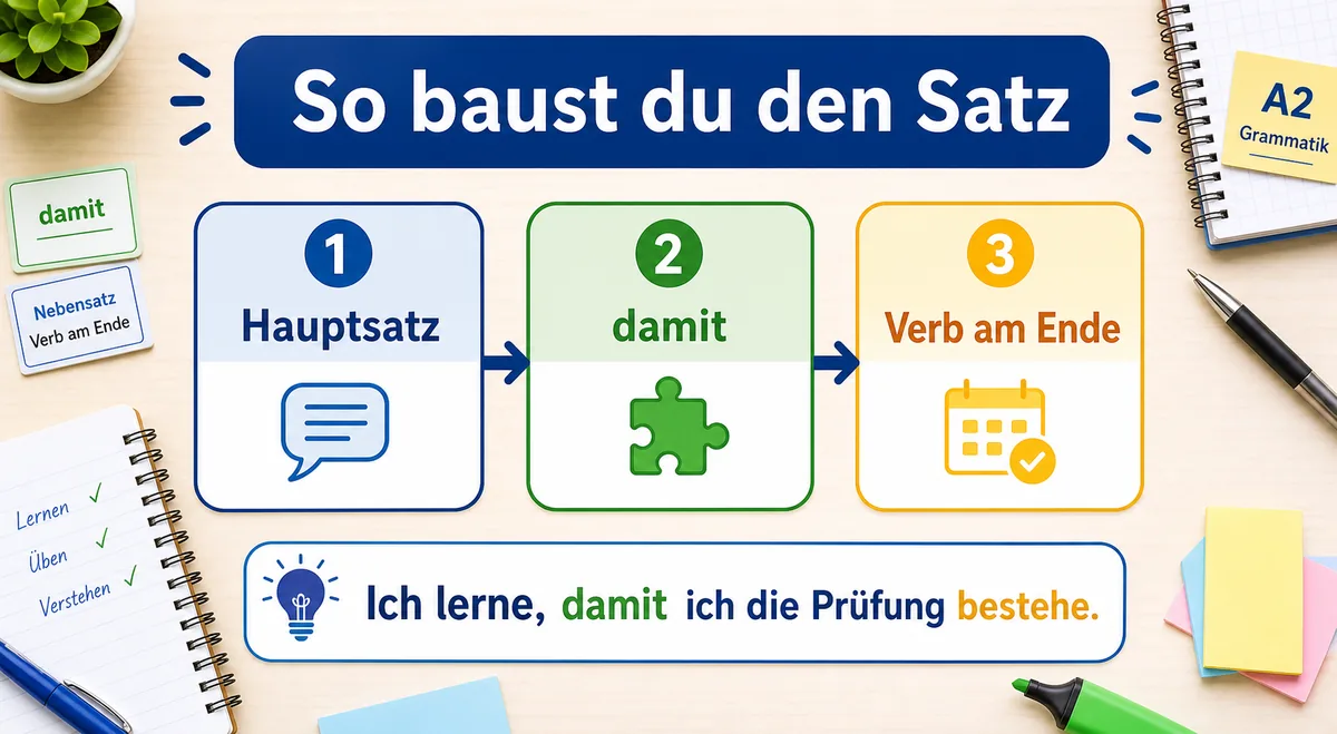 Schritt für Schritt Satzbau mit damit im Nebensatz