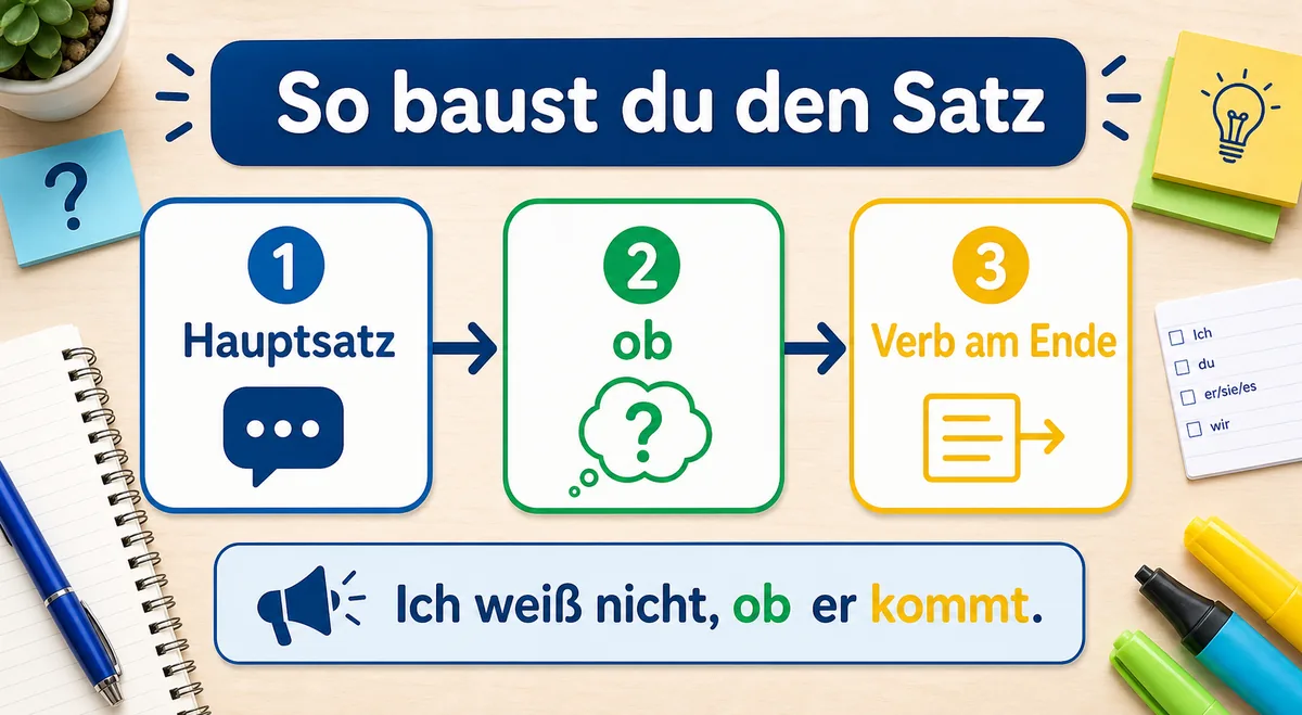 Schritt für Schritt Satzbau mit ob im Nebensatz
