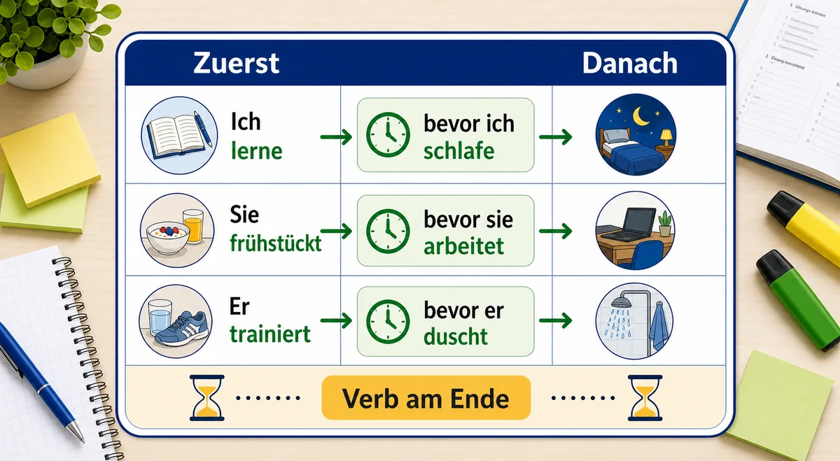 Tabelle zur Zeitfolge mit bevor