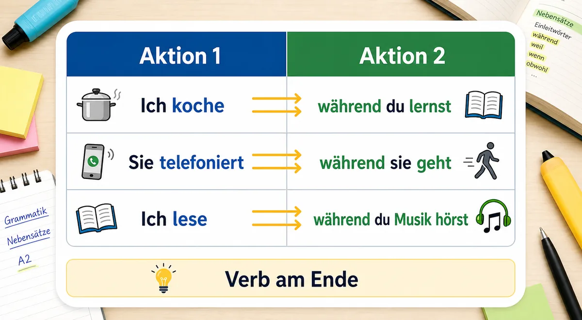 Tabelle zu gleichzeitigen Aktionen mit während