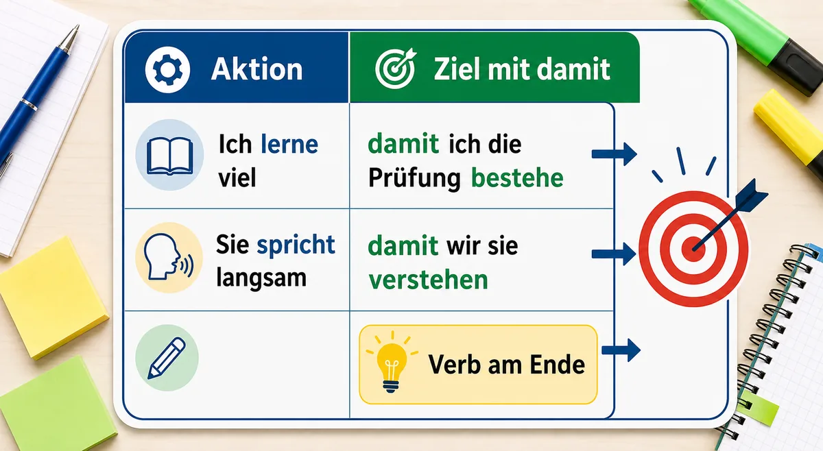 Tabelle zu Zielen mit damit