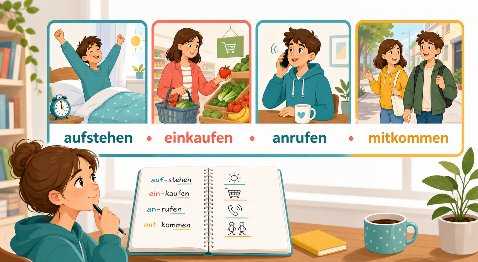 Alltagssituationen mit trennbaren Verben auf Deutsch
