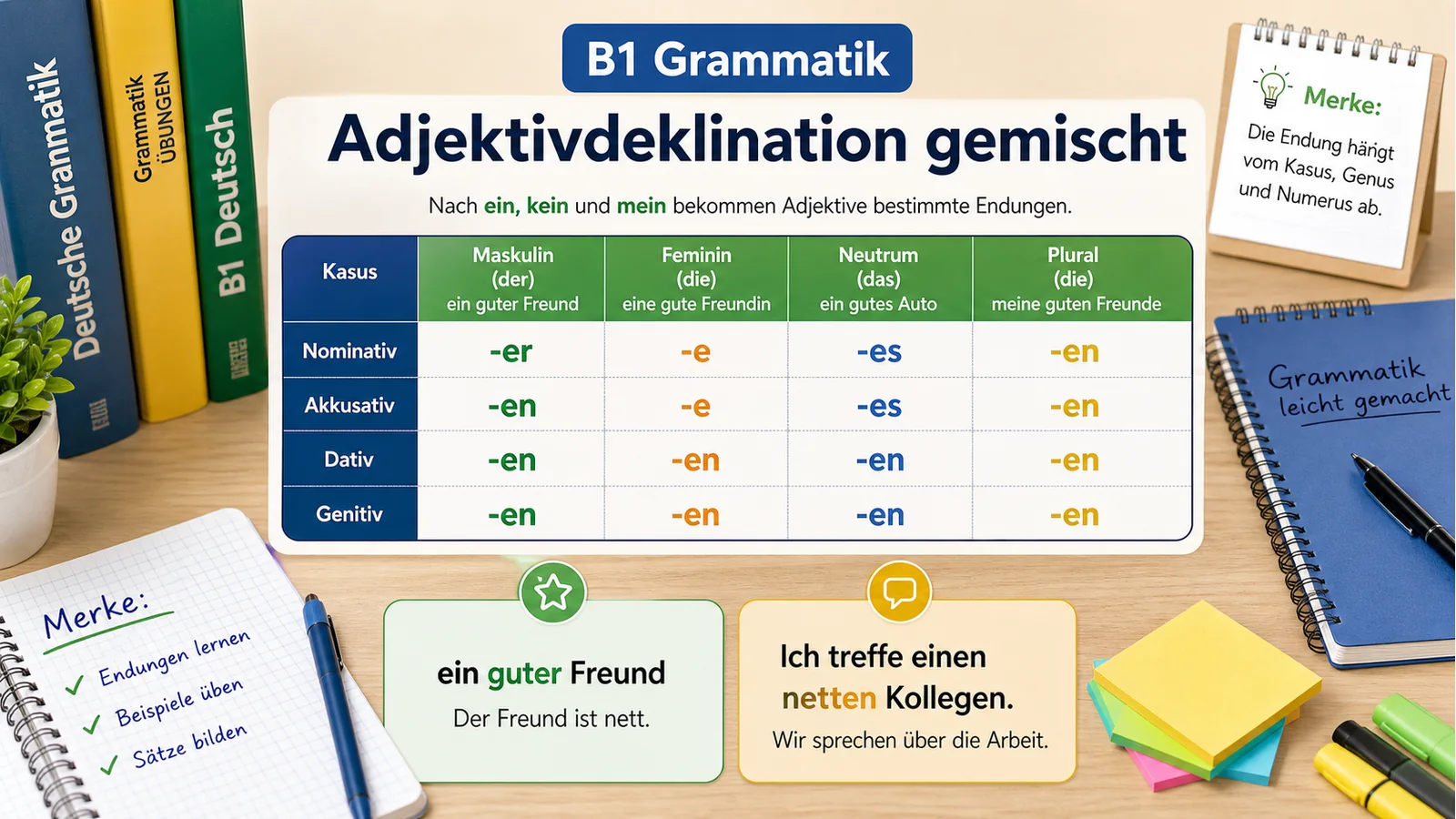 Adjektivdeklination gemischt hero einfach erklärt