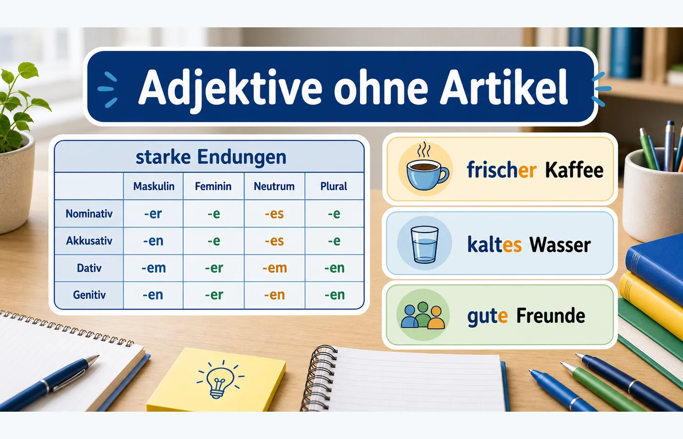 Adjektive ohne Artikel einfach erklärt