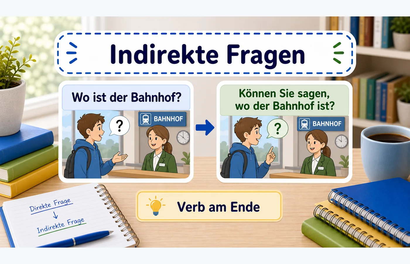 Indirekte Fragen einfach erklärt