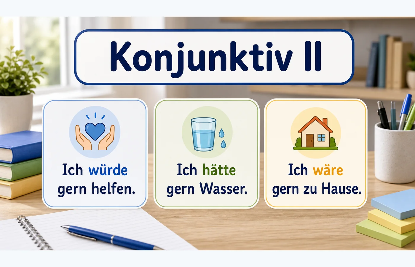 Konjunktiv II mit würde, hätte, wäre einfach erklärt