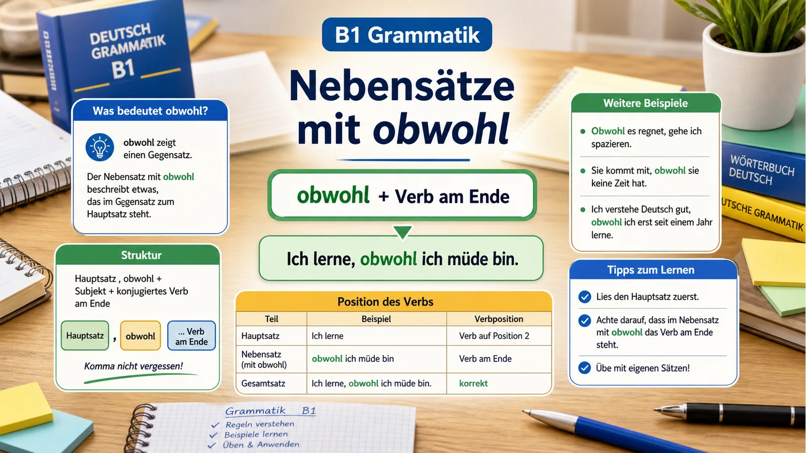 Nebensätze mit obwohl einfach erklärt