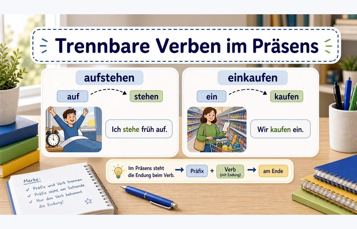 Trennbare Verben im Präsens einfach erklärt